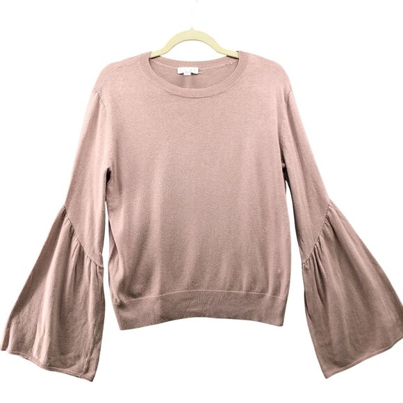 Leith Bell Sleeve Sweater Womens S Blush Pink Wool Blend Crewneck Knit - Picture 1 of 10
